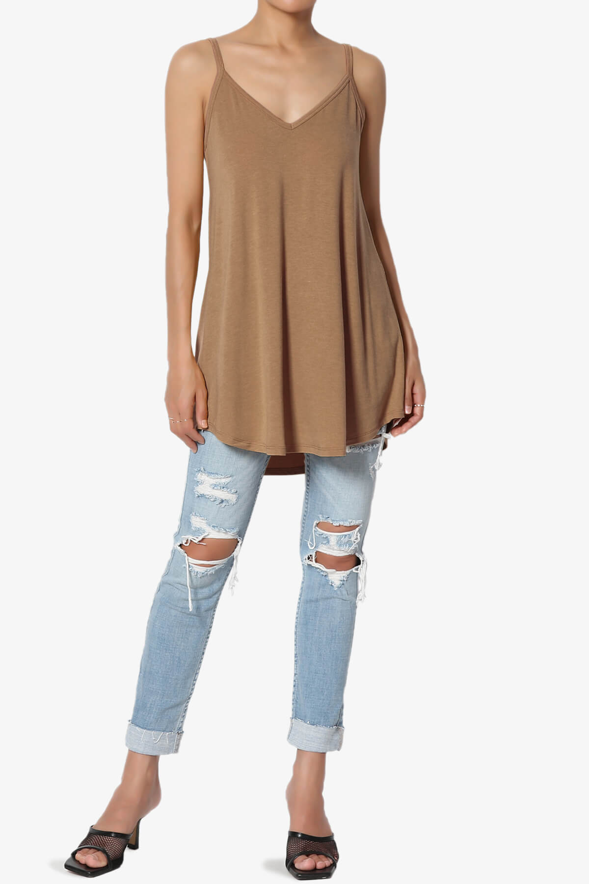 Chelsea Scoop & V Neck Flared Camisole Top DEEP CAMEL_6