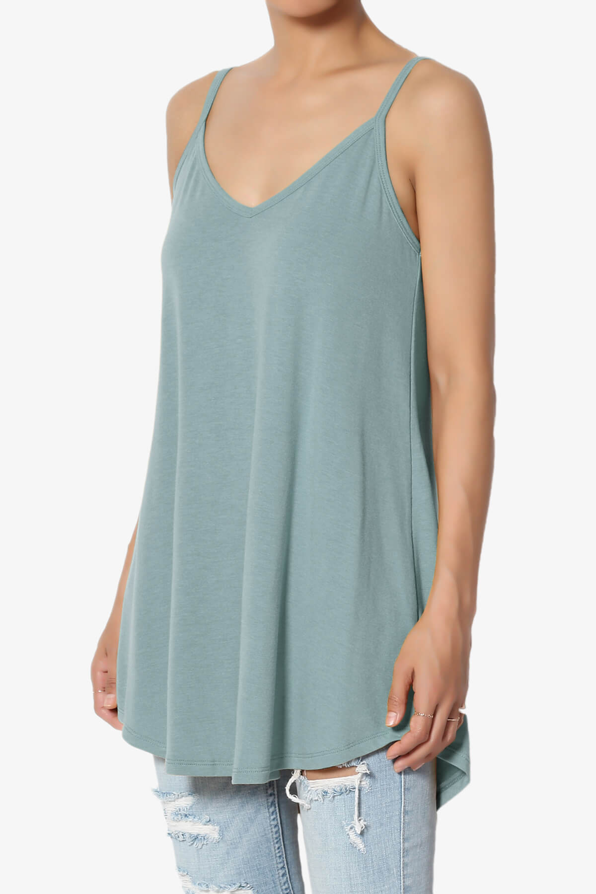 Chelsea Scoop & V Neck Flared Camisole Top DUSTY BLUE_3