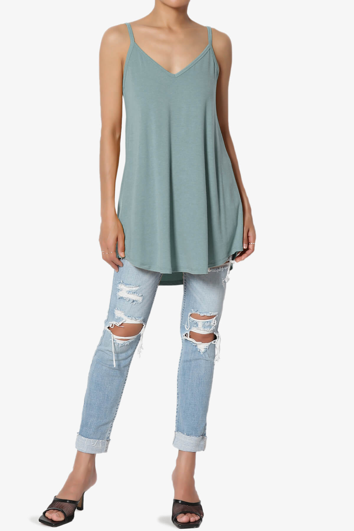 Chelsea Scoop & V Neck Flared Camisole Top DUSTY BLUE_6