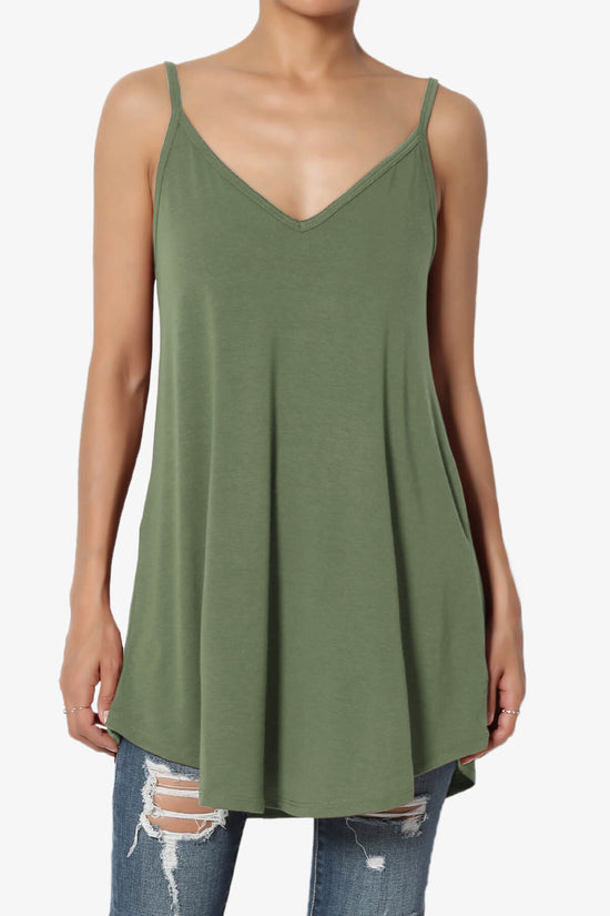 Chelsea Scoop & V Neck Flared Camisole Top DUSTY OLIVE_1