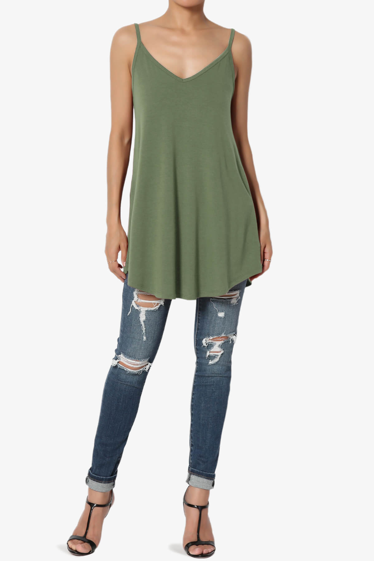 Chelsea Scoop & V Neck Flared Camisole Top DUSTY OLIVE_6