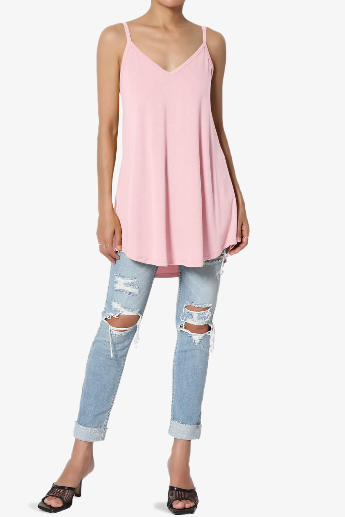 Chelsea Scoop & V Neck Flared Camisole Top DUSTY PINK_6