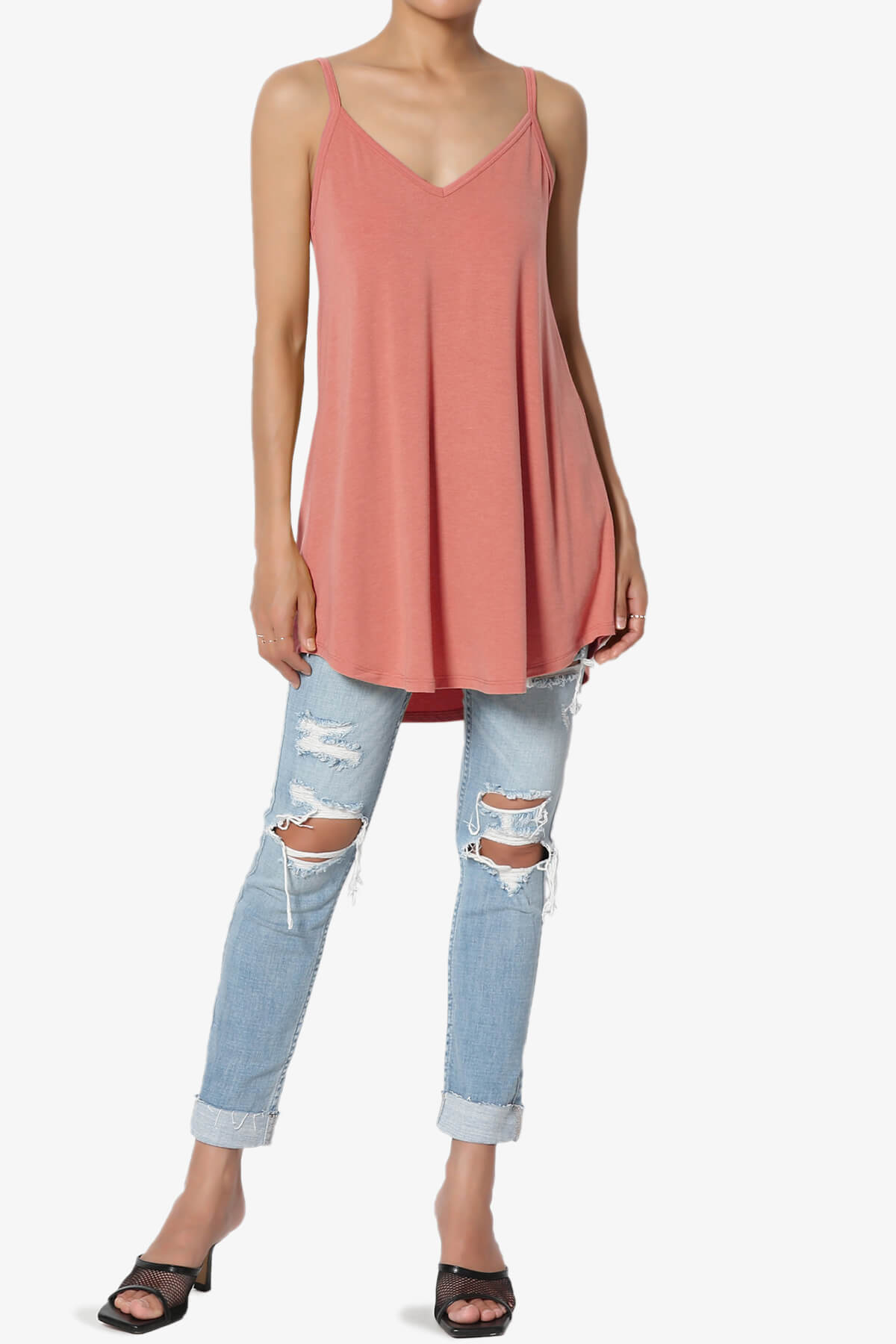 Chelsea Scoop & V Neck Flared Camisole Top DUSTY ROSE_6