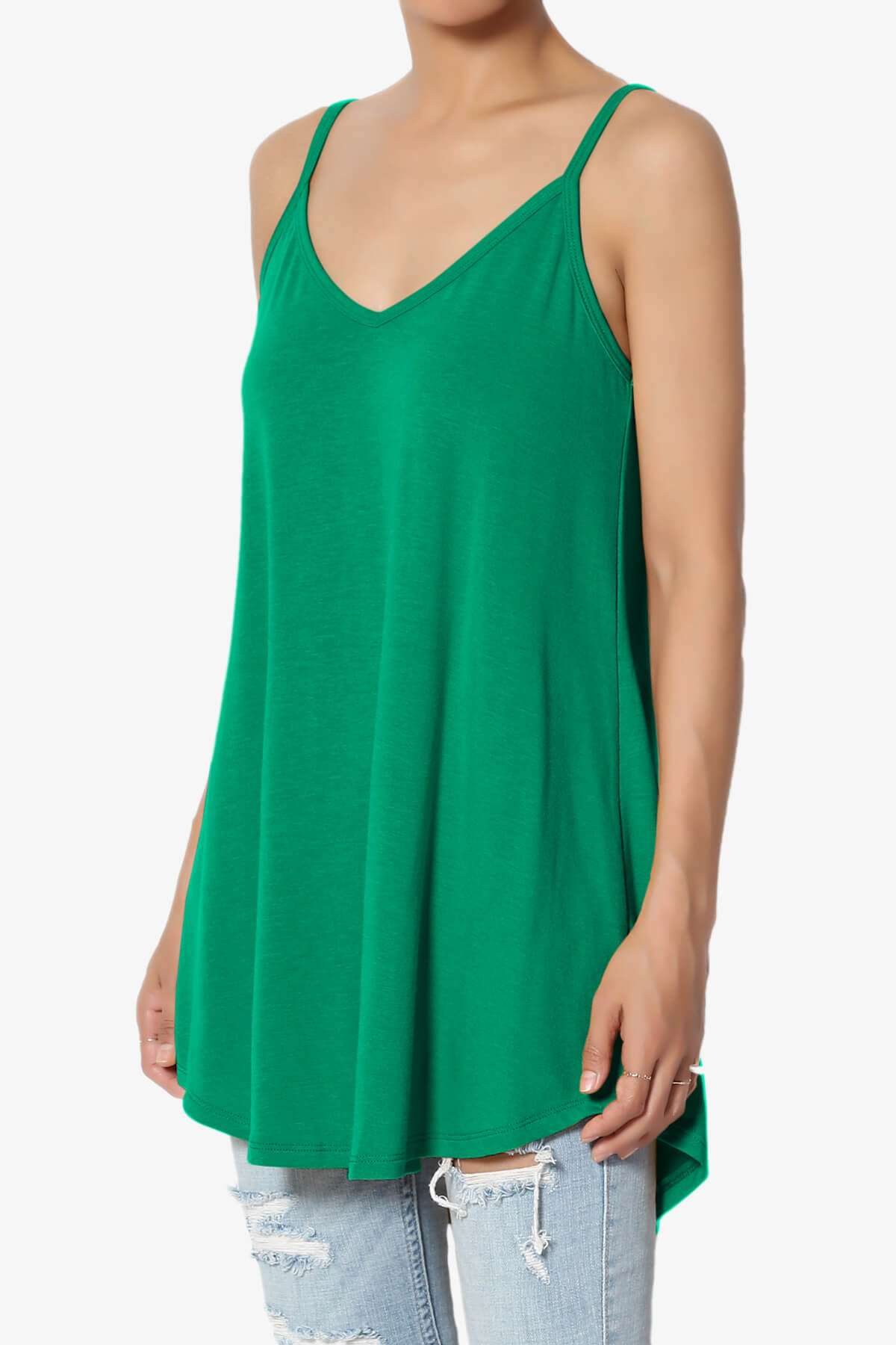 Chelsea Scoop & V Neck Flared Camisole Top FOREST GREEN_3