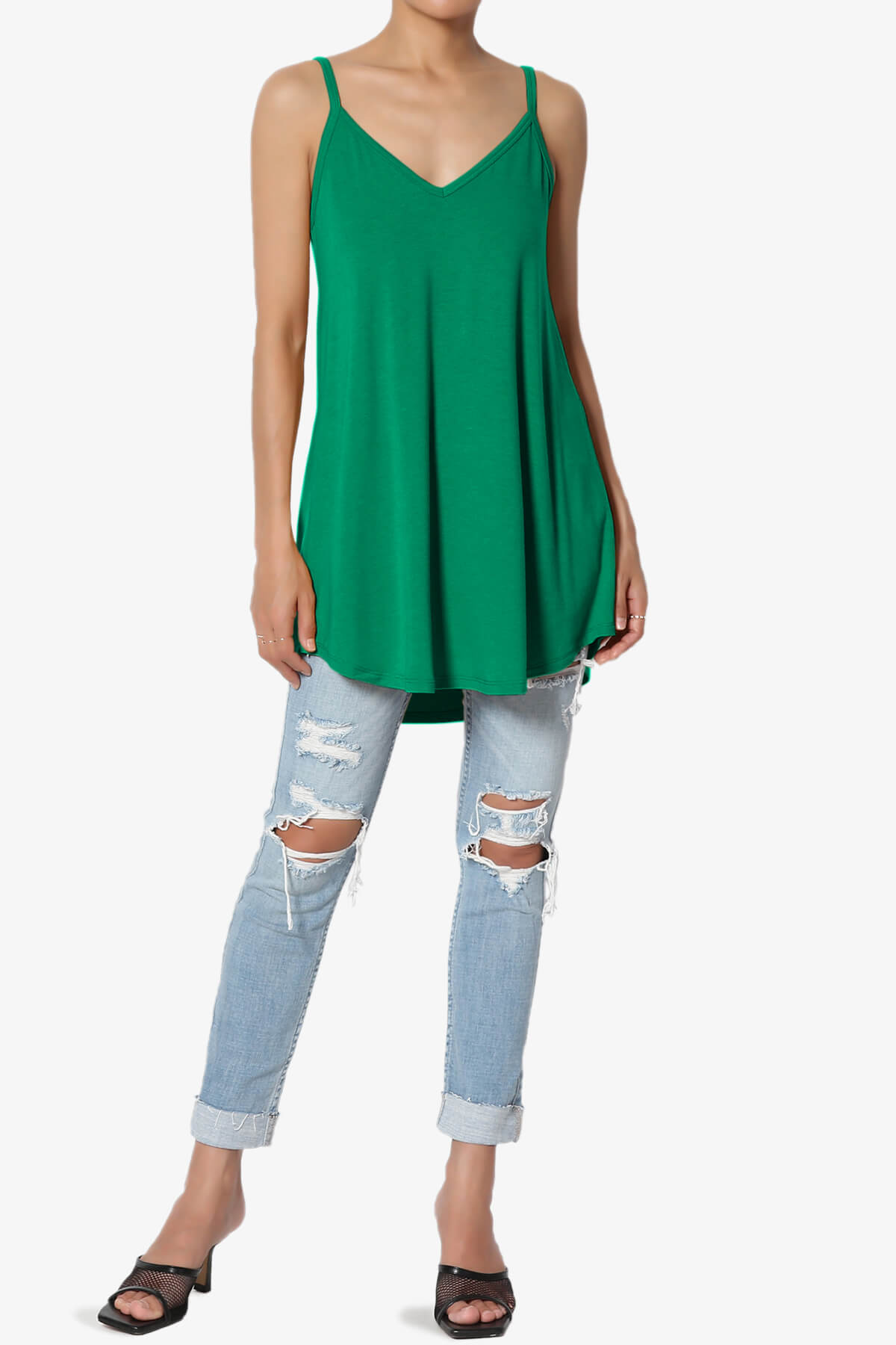 Chelsea Scoop & V Neck Flared Camisole Top FOREST GREEN_6