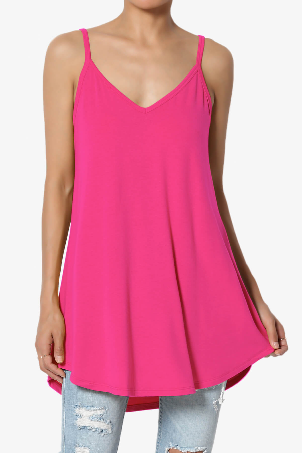 Load image into Gallery viewer, Chelsea Scoop &amp;amp; V Neck Flared Camisole Top HOT PINK_1
