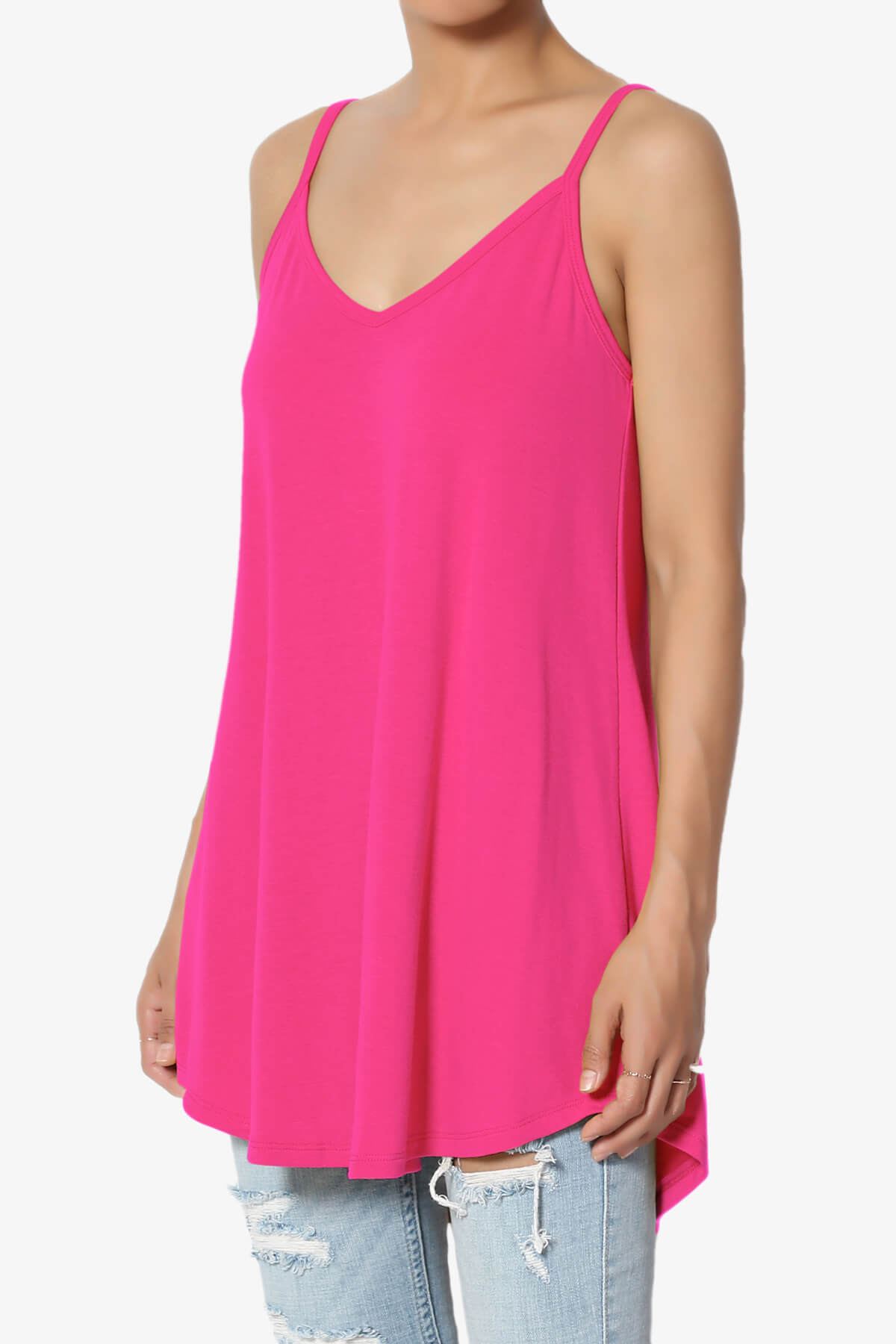 Load image into Gallery viewer, Chelsea Scoop &amp;amp; V Neck Flared Camisole Top HOT PINK_3
