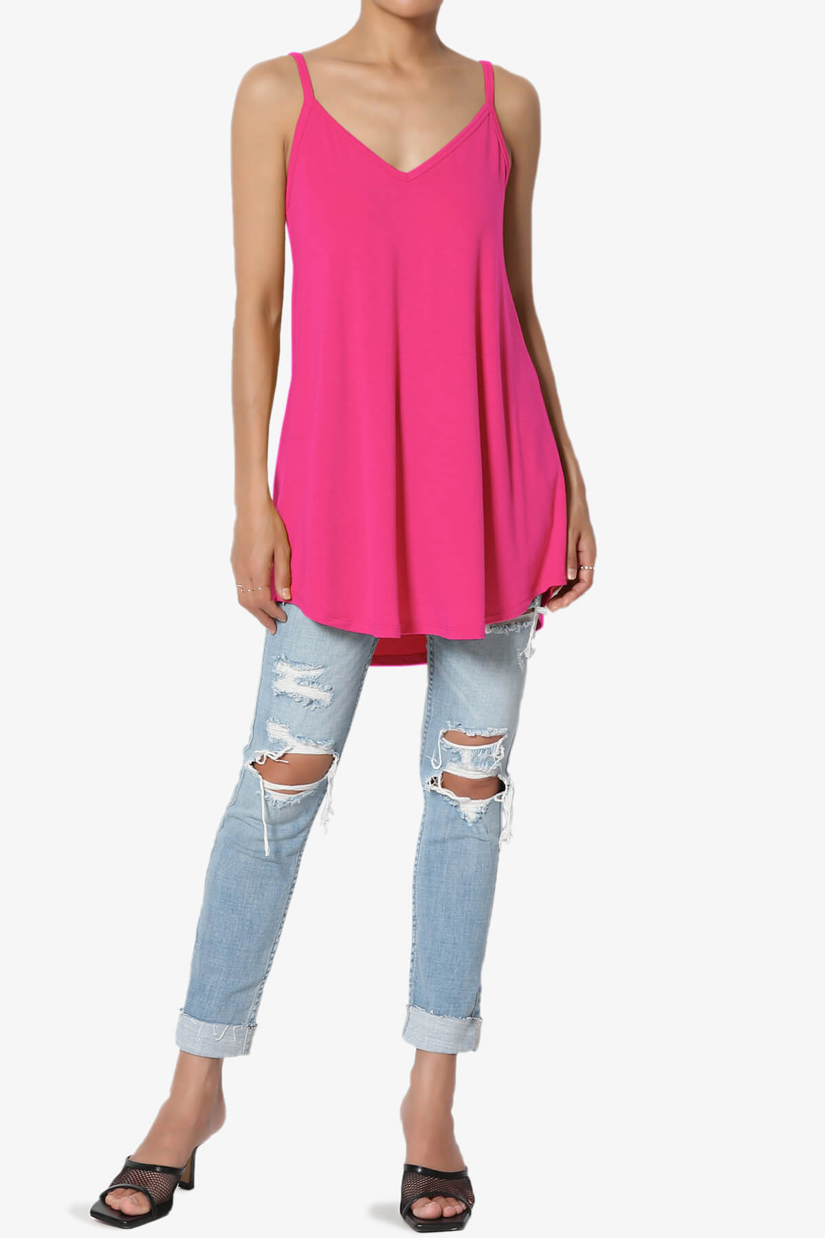 Load image into Gallery viewer, Chelsea Scoop &amp;amp; V Neck Flared Camisole Top HOT PINK_6
