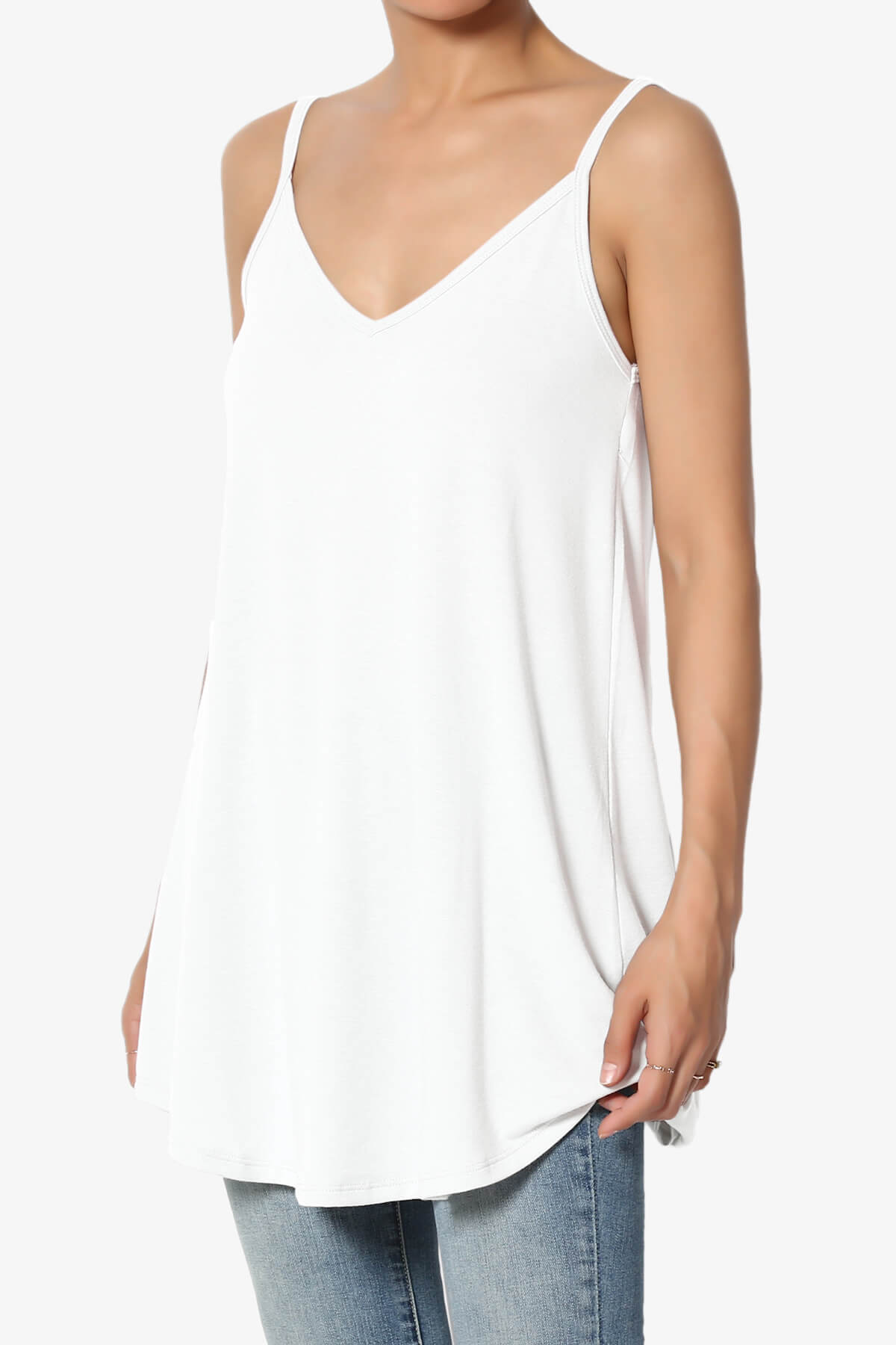 Chelsea Scoop & V Neck Flared Camisole Top IVORY_3