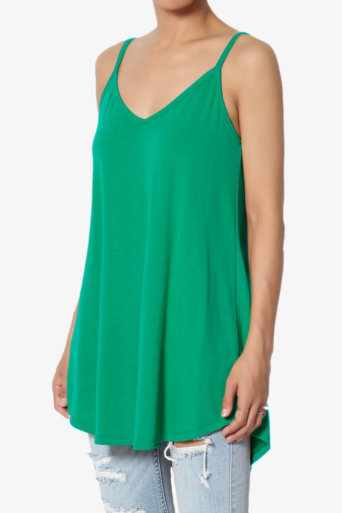 Chelsea Scoop & V Neck Flared Camisole Top KELLY GREEN_3