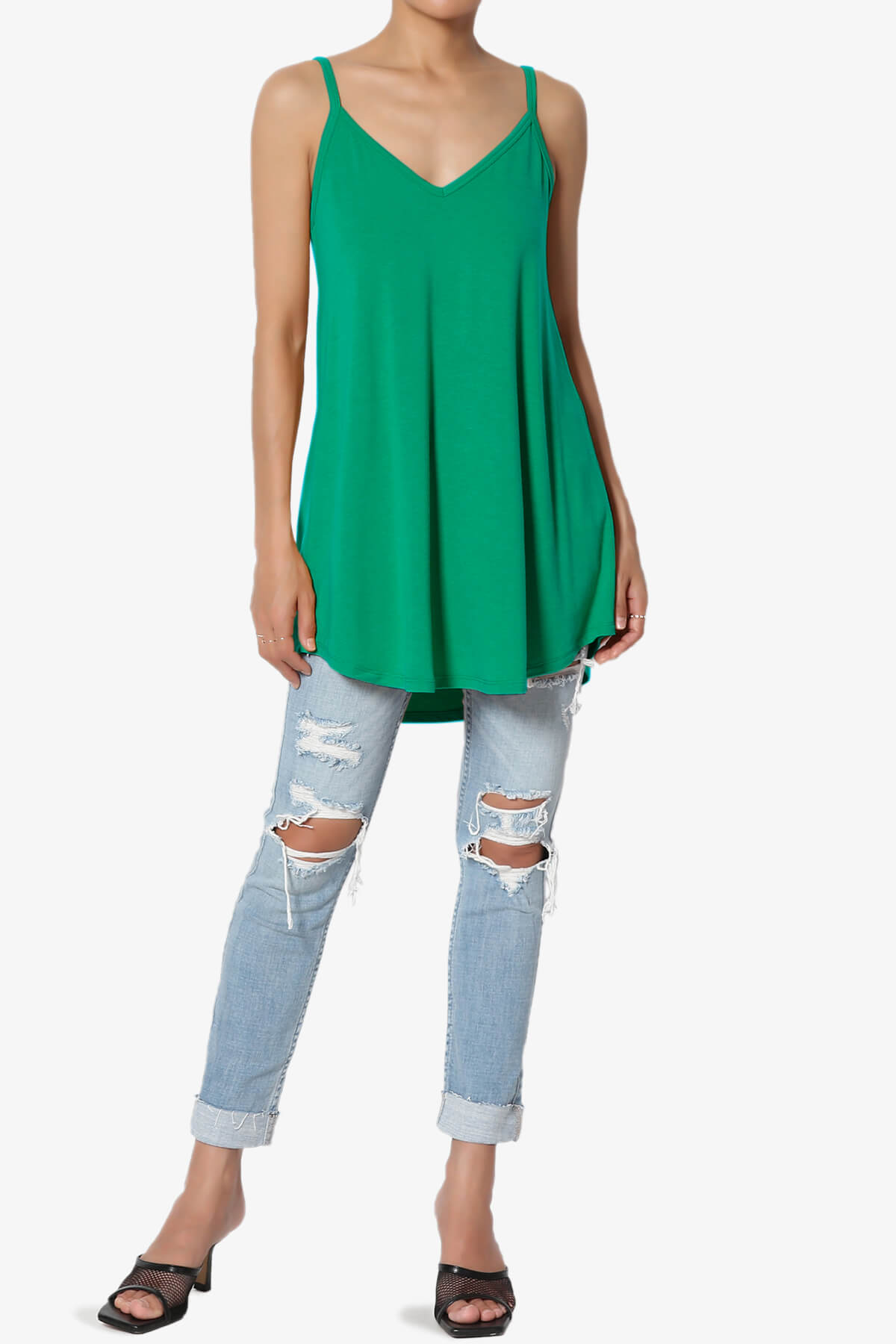 Chelsea Scoop & V Neck Flared Camisole Top KELLY GREEN_6