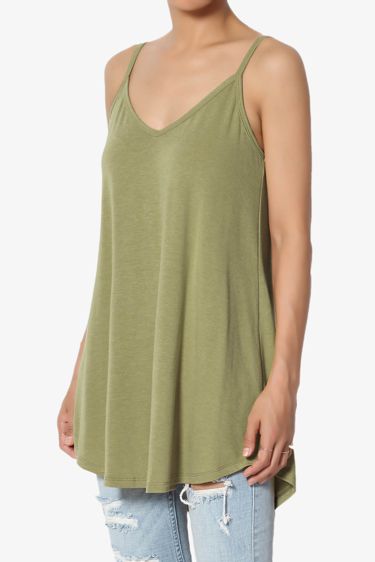 Chelsea Scoop & V Neck Flared Camisole Top KHAKI GREEN_3