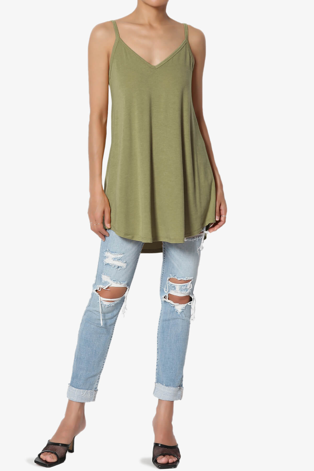Chelsea Scoop & V Neck Flared Camisole Top KHAKI GREEN_6