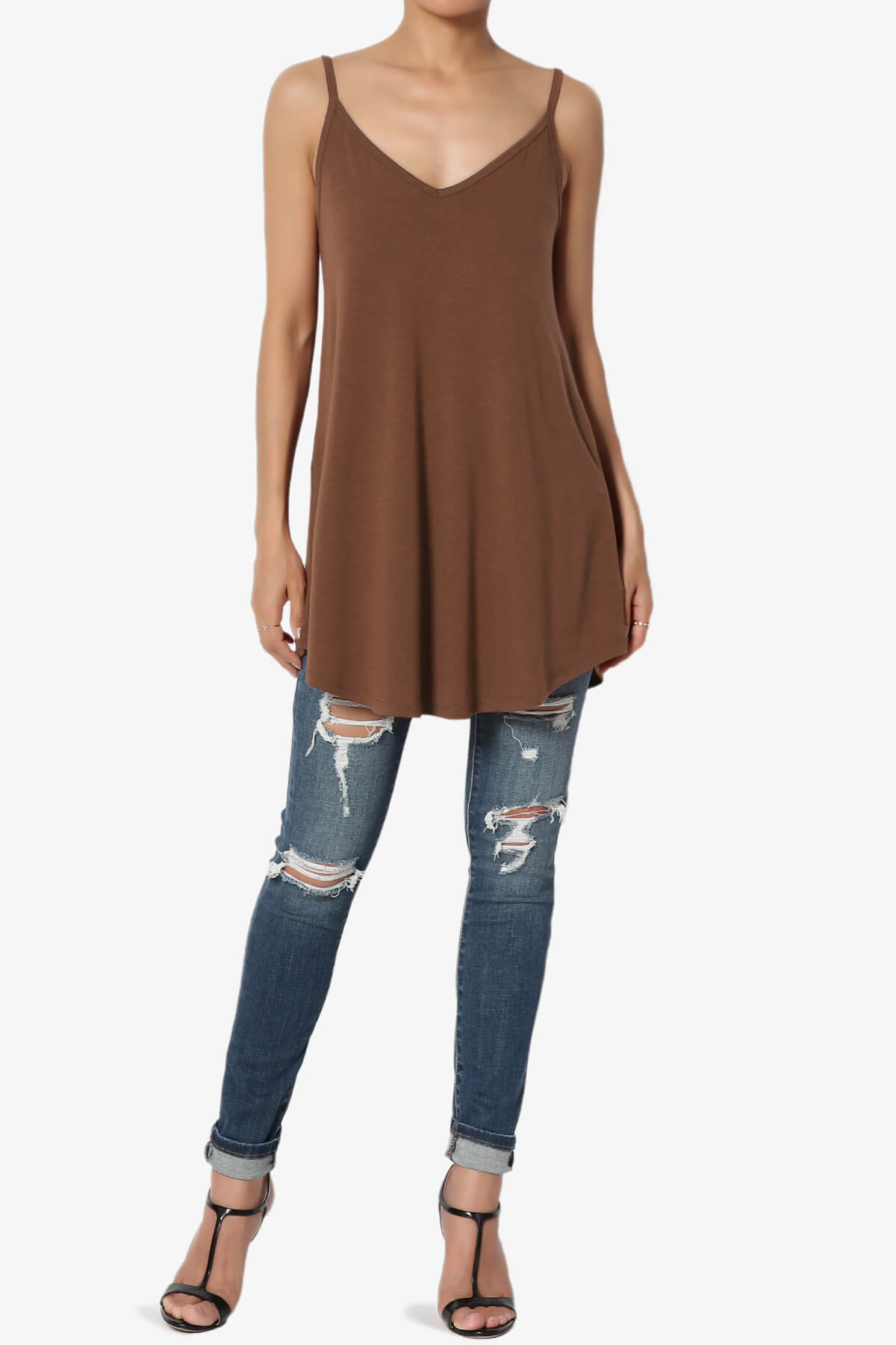 Chelsea Scoop & V Neck Flared Camisole Top LIGHT BROWN_6