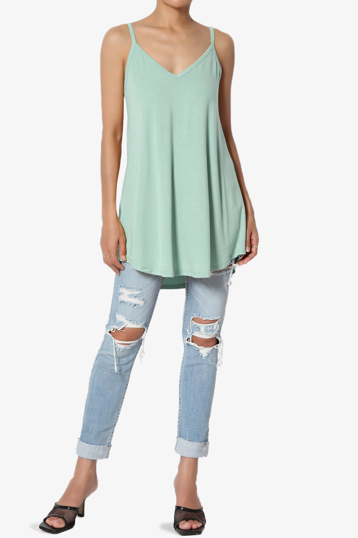 Chelsea Scoop & V Neck Flared Camisole Top LIGHT GREEN_6