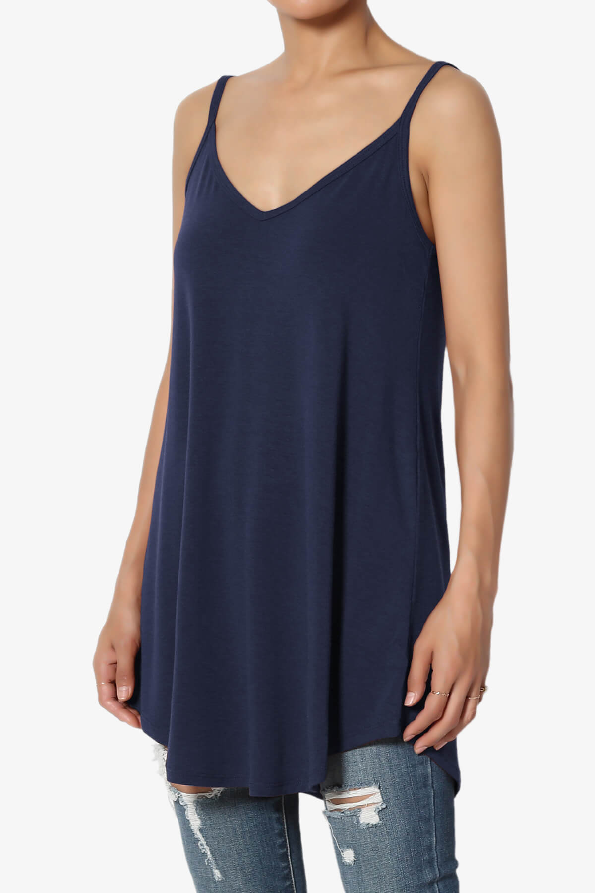 Chelsea Scoop & V Neck Flared Camisole Top NAVY_3