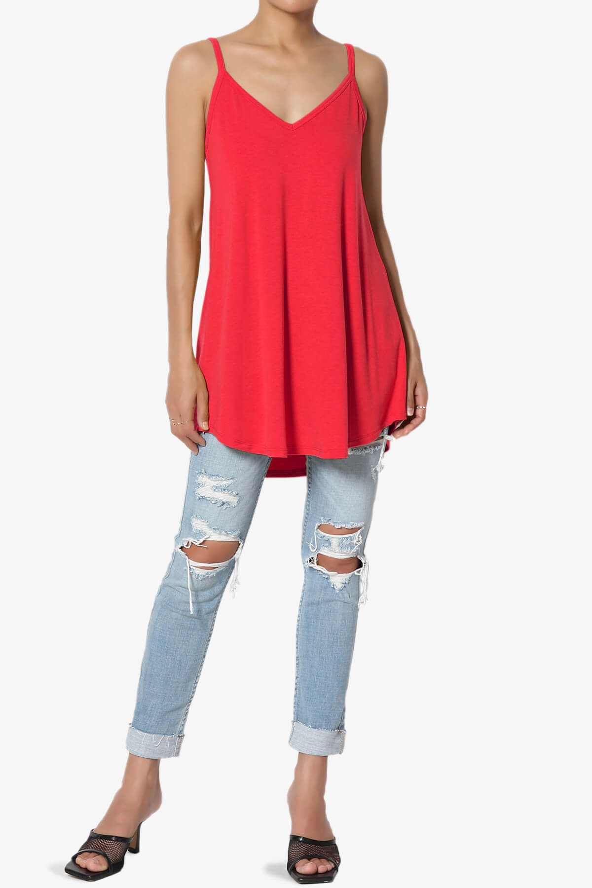 Chelsea Scoop & V Neck Flared Camisole Top RED_6