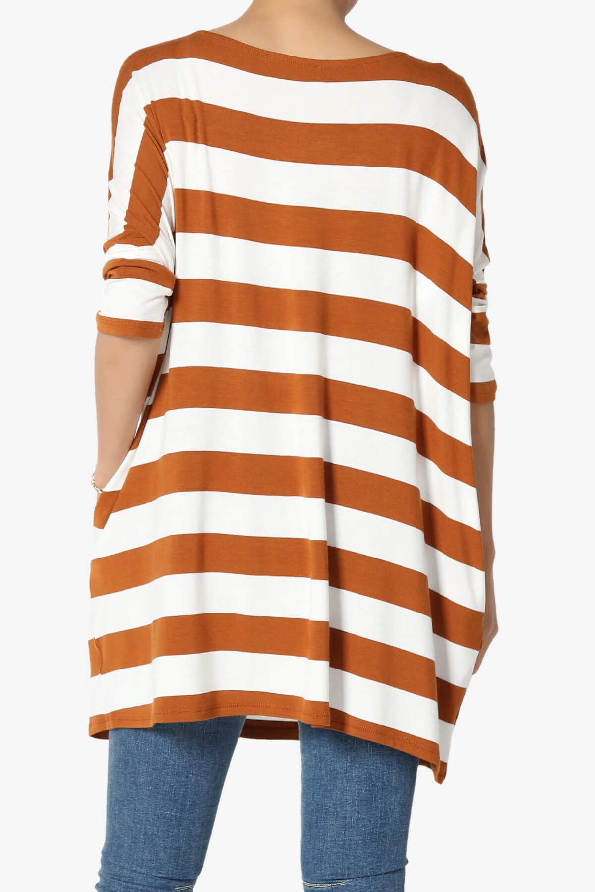 Timp Stripe Drop Shoulder Tunic Top ALMOND_2