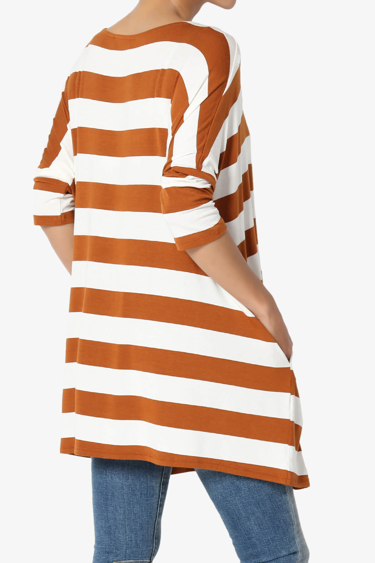 Load image into Gallery viewer, Timp Stripe Drop Shoulder Tunic Top ALMOND_4
