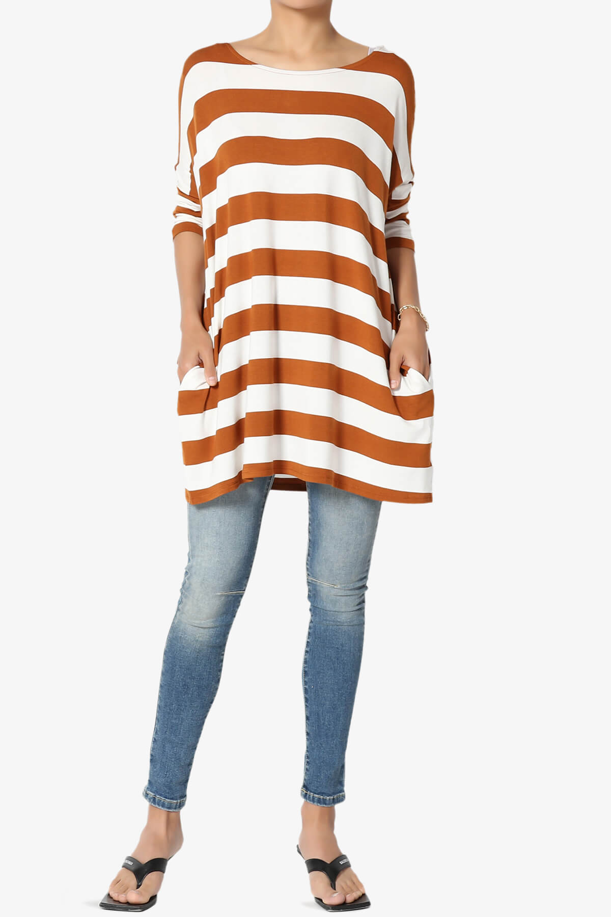 Load image into Gallery viewer, Timp Stripe Drop Shoulder Tunic Top ALMOND_6
