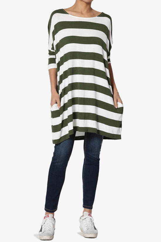Load image into Gallery viewer, Timp Stripe Drop Shoulder Tunic Top ARMY GREEN_6
