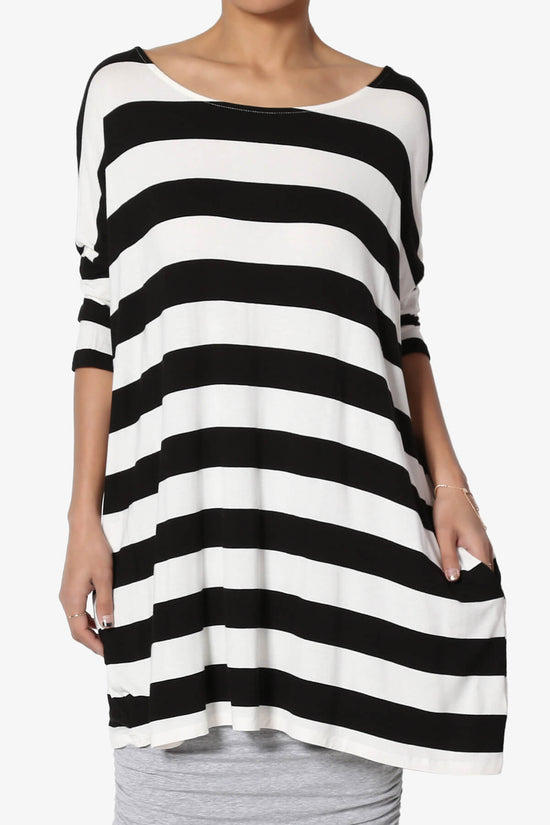 Load image into Gallery viewer, Timp Stripe Drop Shoulder Tunic Top BLACK AND WHITE_1
