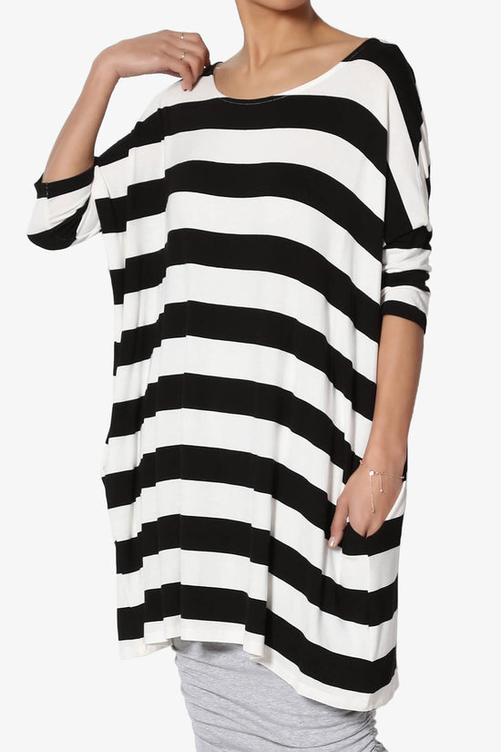 Load image into Gallery viewer, Timp Stripe Drop Shoulder Tunic Top BLACK AND WHITE_3
