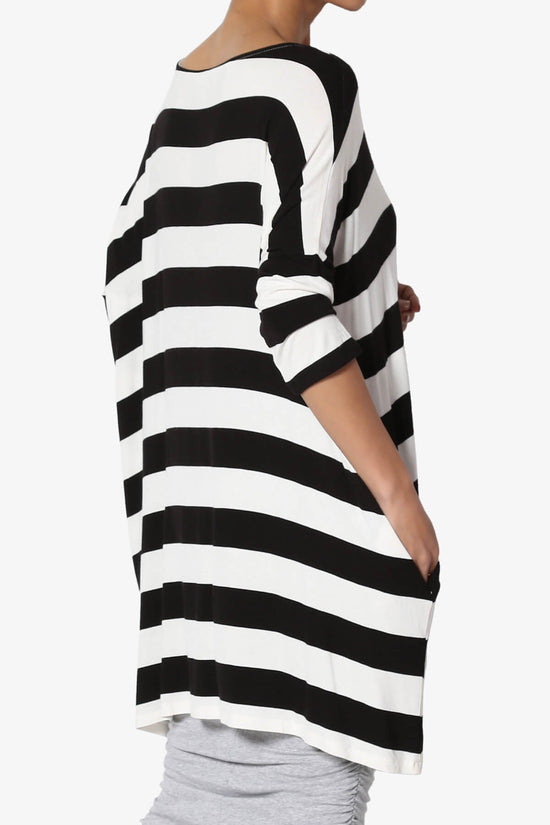 Load image into Gallery viewer, Timp Stripe Drop Shoulder Tunic Top BLACK AND WHITE_4
