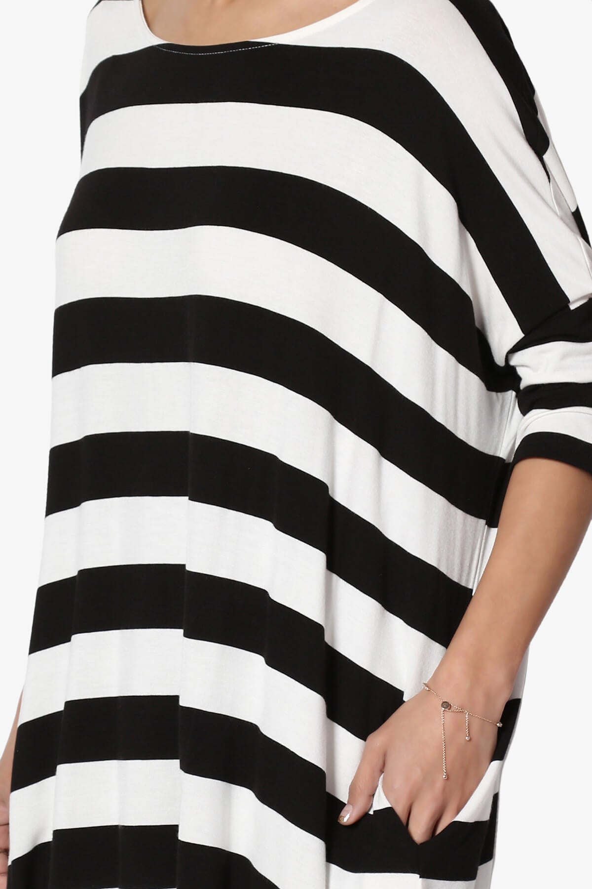 Load image into Gallery viewer, Timp Stripe Drop Shoulder Tunic Top BLACK AND WHITE_5
