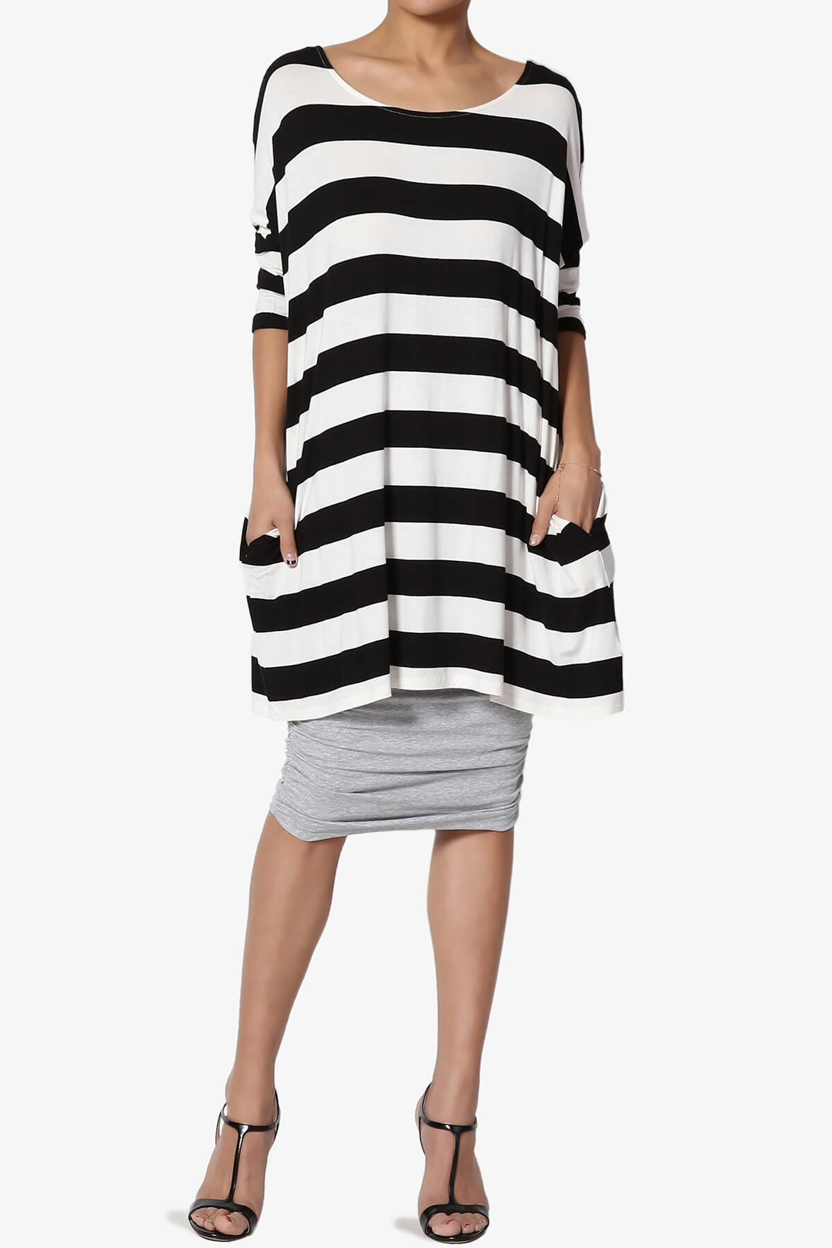 Load image into Gallery viewer, Timp Stripe Drop Shoulder Tunic Top BLACK AND WHITE_6
