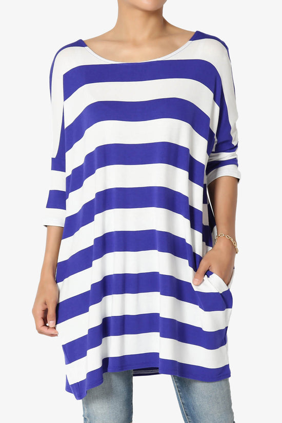 Timp Stripe Drop Shoulder Tunic Top BRIGHT BLUE_1