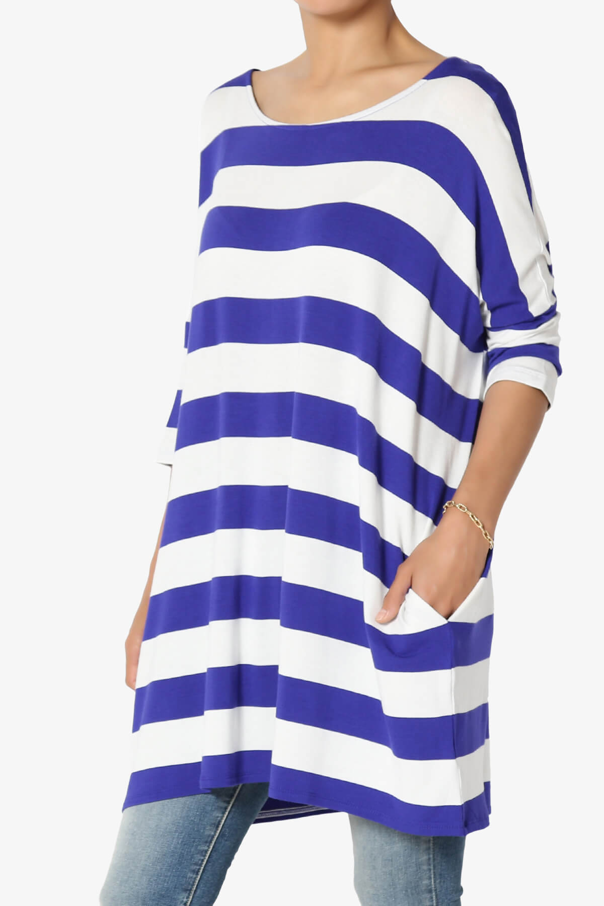 Timp Stripe Drop Shoulder Tunic Top BRIGHT BLUE_3