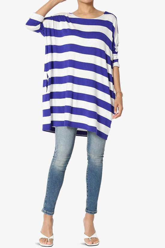 Load image into Gallery viewer, Timp Stripe Drop Shoulder Tunic Top BRIGHT BLUE_6
