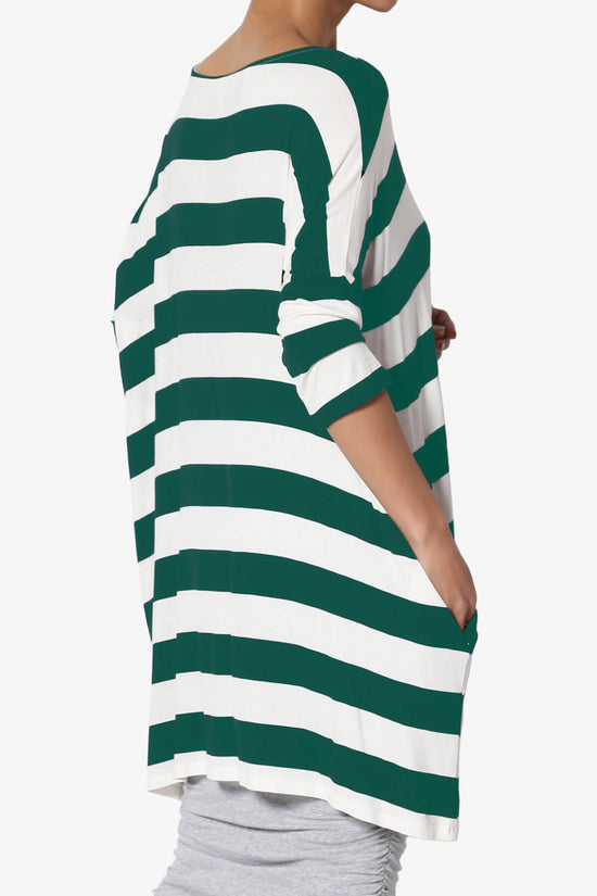 Timp Stripe Drop Shoulder Tunic Top DARK GREEN_4