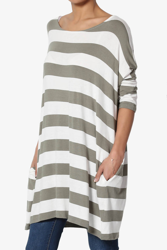 Timp Stripe Drop Shoulder Tunic Top DUSTY OLIVE_3