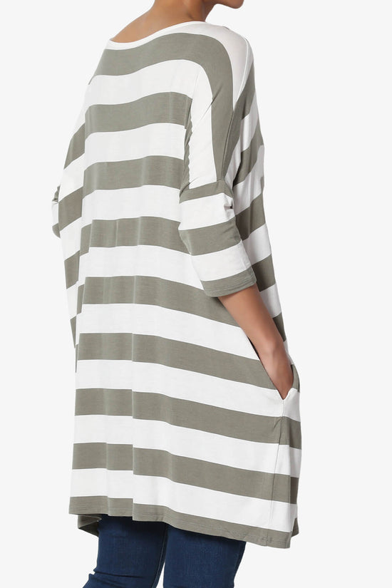 Load image into Gallery viewer, Timp Stripe Drop Shoulder Tunic Top DUSTY OLIVE_4
