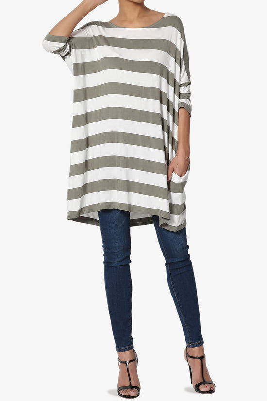 Load image into Gallery viewer, Timp Stripe Drop Shoulder Tunic Top DUSTY OLIVE_6
