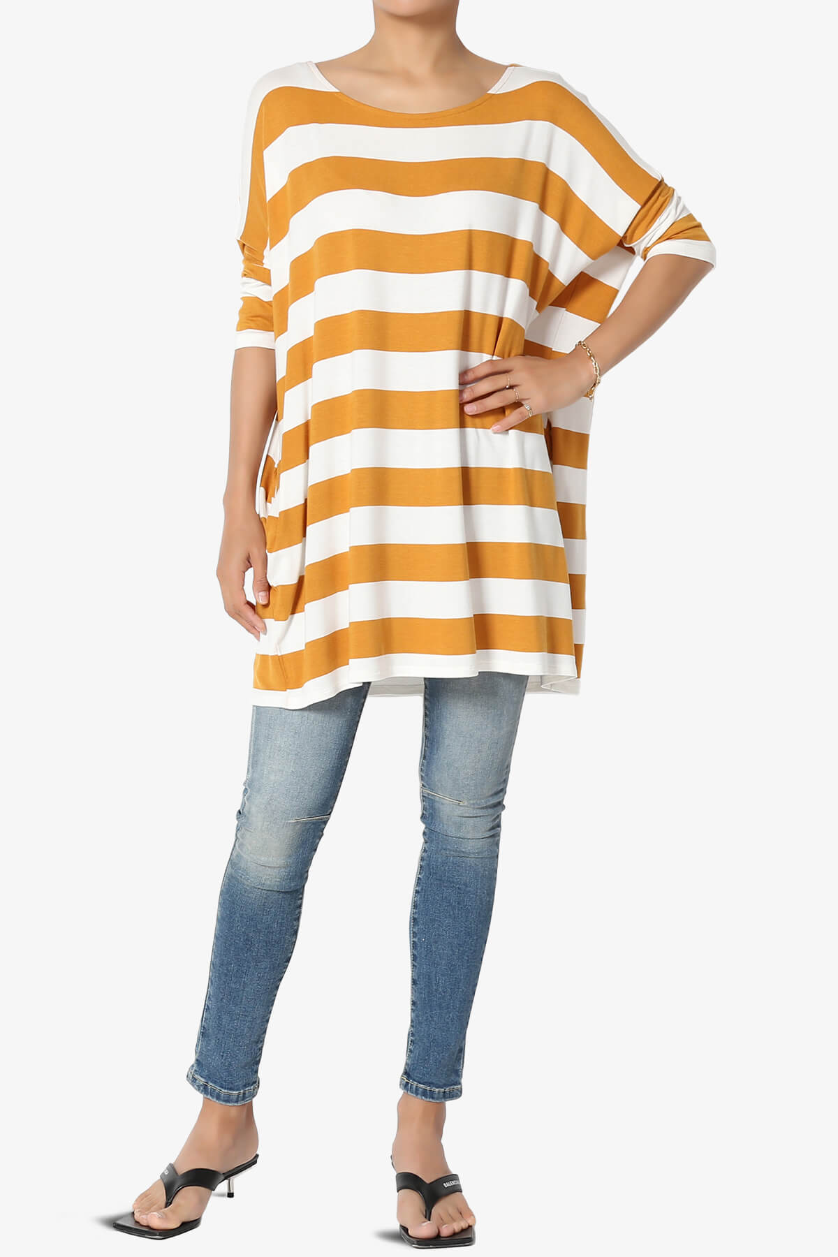 Load image into Gallery viewer, Timp Stripe Drop Shoulder Tunic Top GOLDEN MUSTARD_6
