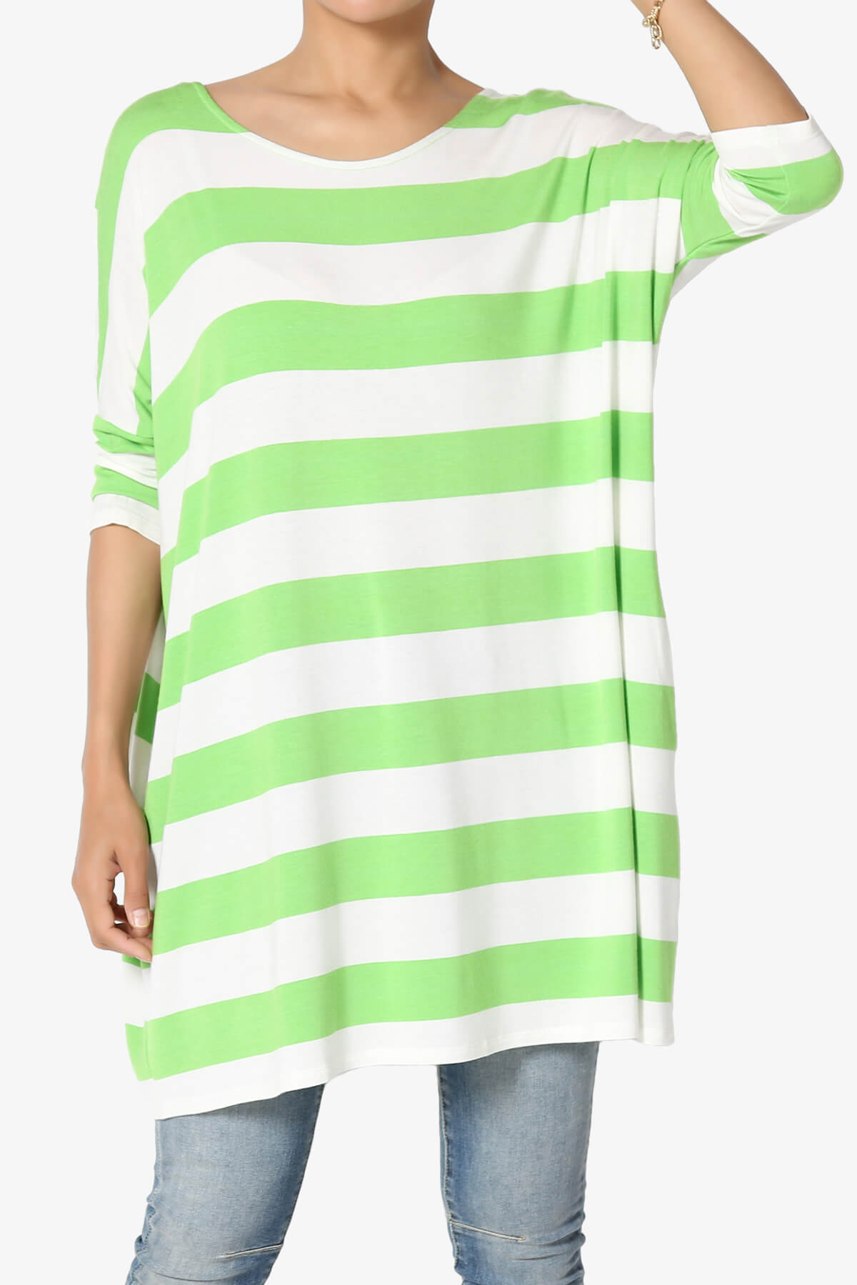 Timp Stripe Drop Shoulder Tunic Top GREEN_1