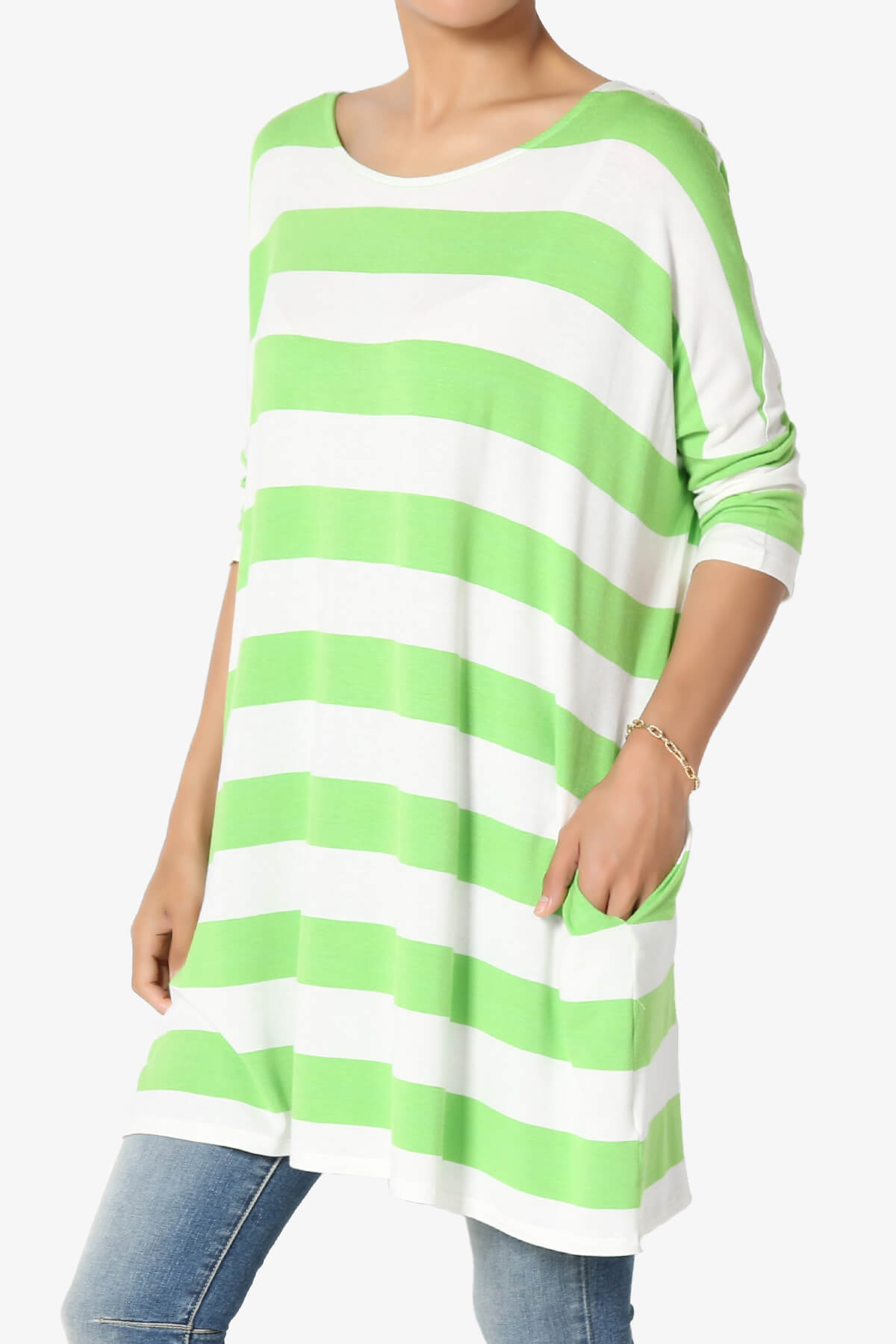 Load image into Gallery viewer, Timp Stripe Drop Shoulder Tunic Top GREEN_3
