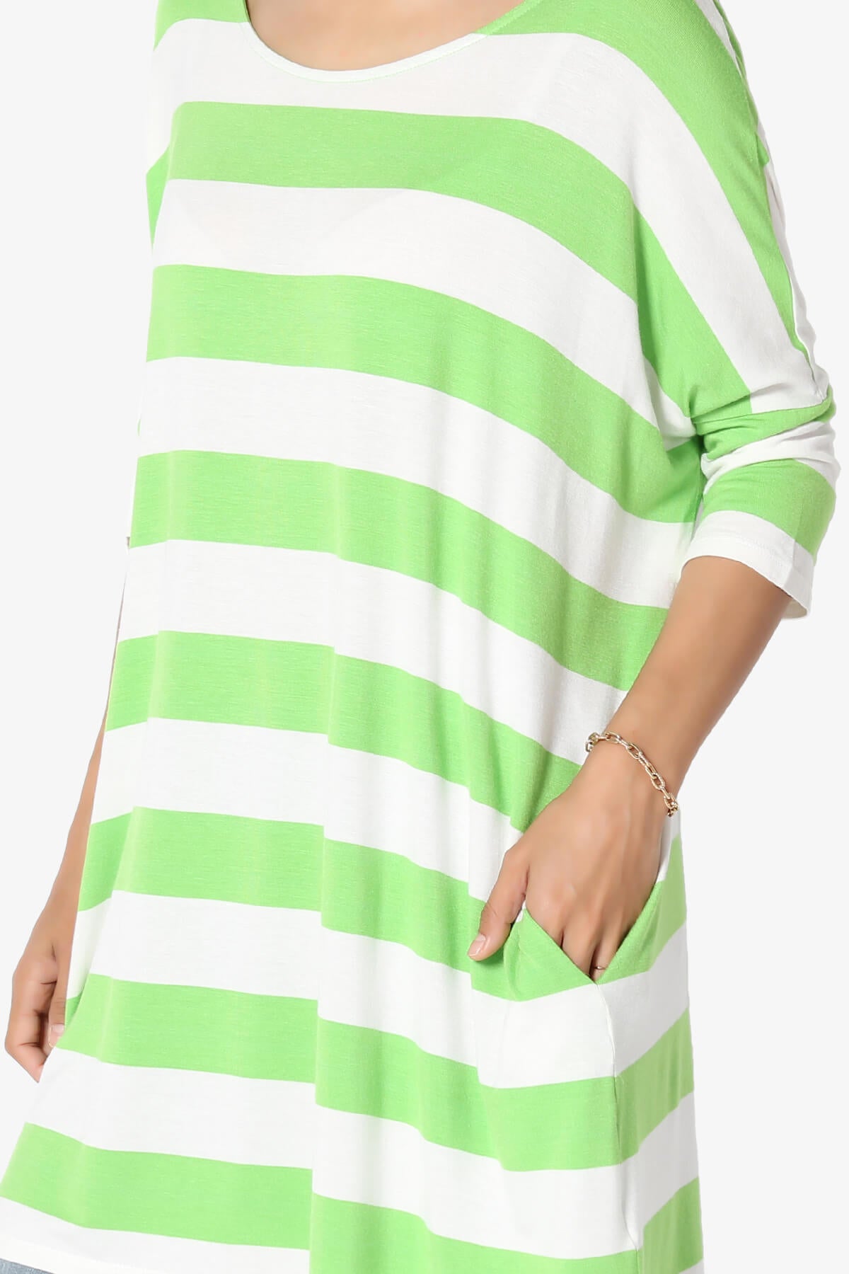 Timp Stripe Drop Shoulder Tunic Top GREEN_5