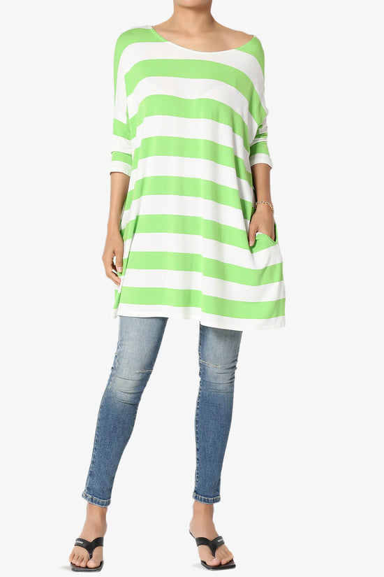 Load image into Gallery viewer, Timp Stripe Drop Shoulder Tunic Top GREEN_6
