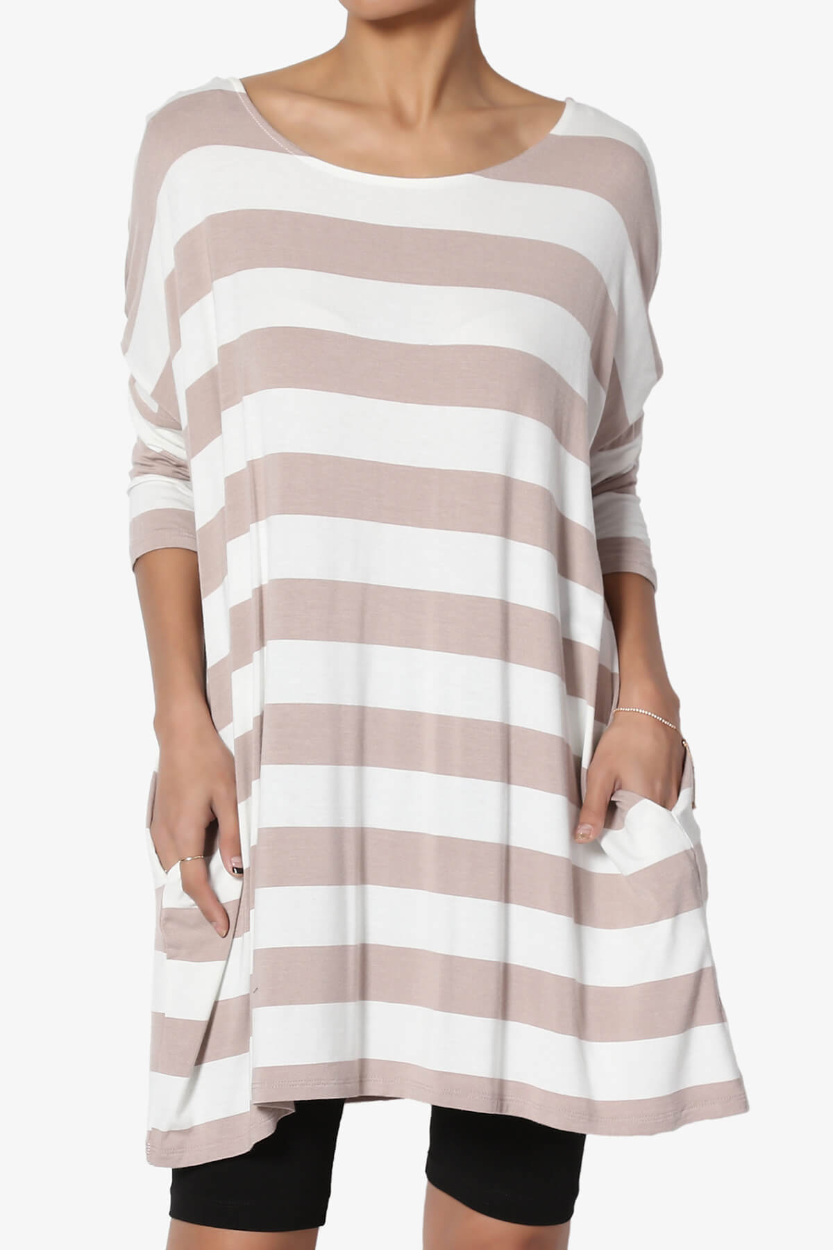 Timp Stripe Drop Shoulder Tunic Top LIGHT MOCHA_1