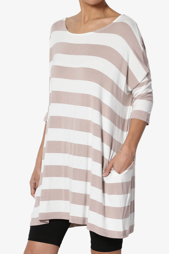 Load image into Gallery viewer, Timp Stripe Drop Shoulder Tunic Top LIGHT MOCHA_3
