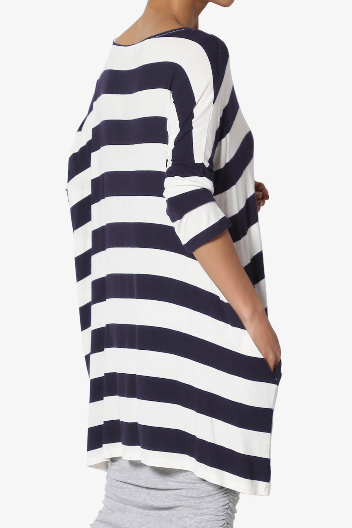 Timp Stripe Drop Shoulder Tunic Top NAVY_4