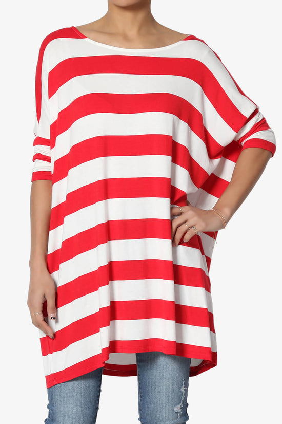 Load image into Gallery viewer, Timp Stripe Drop Shoulder Tunic Top RED_1
