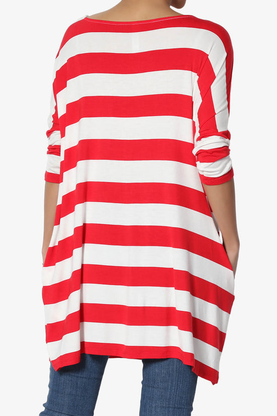 Load image into Gallery viewer, Timp Stripe Drop Shoulder Tunic Top RED_2
