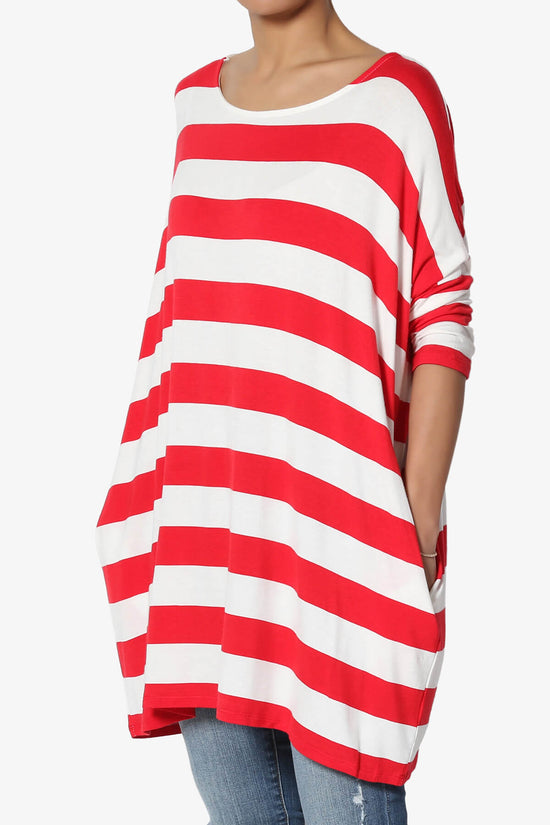 Load image into Gallery viewer, Timp Stripe Drop Shoulder Tunic Top RED_3
