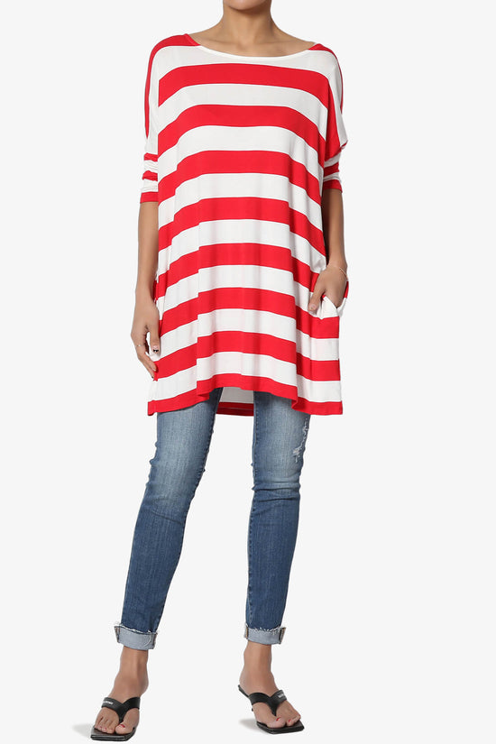 Timp Stripe Drop Shoulder Tunic Top RED_6