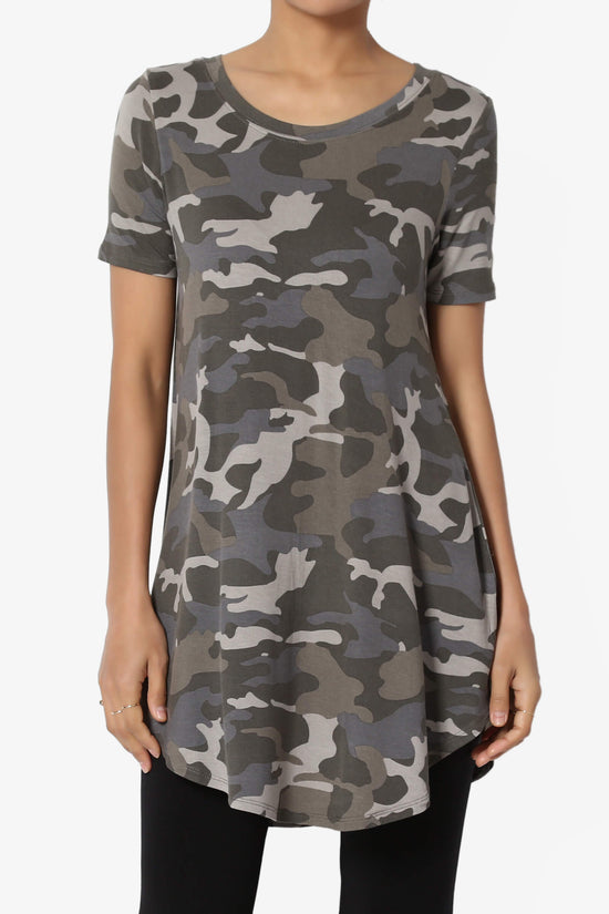Load image into Gallery viewer, Quintana Camo Boat Neck Short Sleeve Top DUSTY OLIVE_1
